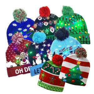 Listo para Enviar, Gran Venta, Nuevo Diseño, Regalos de Navidad, Decoraciones, Gorro de Santa Claus con Luces LED, Gorros Tejidos Cálidos de Invierno con Pompón - Product Image 1