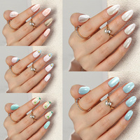 Nailway 30Pcs 15 Tailles Gel Doux Glacé Faux Ongles Court Vert Amande Oeil de Chat Presse sur Ongles Marque Privée