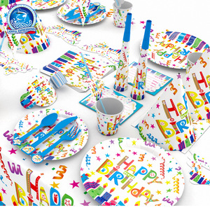 Fournitures pour fête d'anniversaire, assiettes en papier, gobelets, serviettes, ensemble de vaisselle jetable, décoration d'anniversaire pour enfants de 2 à 4 ans - Product Image 5