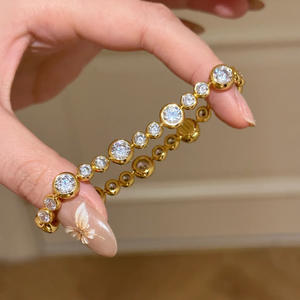 Nueva Pulsera de Diamantes de Corte Redondo a la Moda, Pulseras de Circonio Chapadas en Oro para Mujer, Joyería - Product Image 1