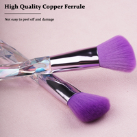 Logo personnalisé Vente en gros Outils de cosmétique Pierre précieuse de luxe Manche éblouissant Lot de 10 pinceaux de maquillage Manche en plastique violet Outils de beauté