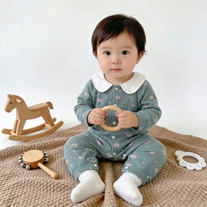 中国メーカー100%綿製洗濯可能スナップボタン漫画柄全面プリントサイドオープン春秋ベビーロンパースOEM/ODM - Product Image 1