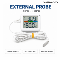 Hygromètre numérique à sonde externe, moniteur de température et d'humidité, alimenté par batterie, écran LCD, commutable C/F, alarme domestique