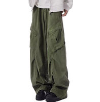 Pantalon Cargo Homme Olive Oversize Ample Coupe Ballon Jambe Large Taille Haute Poches à Rabat Angulaires Plissé Streetwear Vente en Gros
