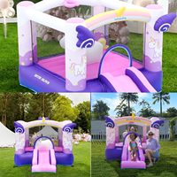 Château gonflable licorne pour usage domestique, maison de jeu gonflable pour enfants avec toboggan pour les jeux de fête d'anniversaire dans la cour