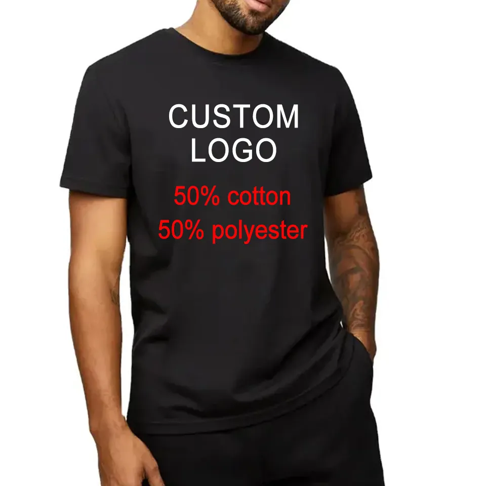 T-shirts vierges 50 coton 50 polyester de haute qualité t-shirt personnalisé 50 poly 50 coton impression t-shirt vierge pour hommes