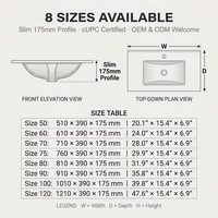 Lavabo de Cerámica con Certificación cUPC KIDOIR, Lavabo Integrado Curvo Blanco, Lavabo Delgado para Baño, 8 Tamaños, OEM, ODM, Venta al por Mayor