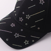 Casquette de baseball réglable avec strass étoile et lune, visière incurvée, chapeau tendance pour femme, vente en gros OEM