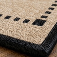 Tapis de salon beige de luxe discret, tapis de zone personnalisé à bordure noire, antidérapant, durable, lavable, en polyester, pour la maison, OEM