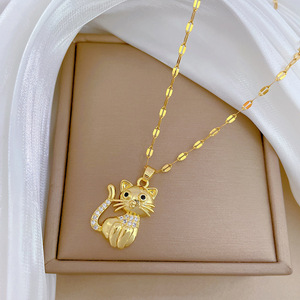 Bijoux de mode dessin animé Kitty chat Zircon or collier à breloques cadeau pour femmes maman grand-mère noël saint valentin anniversaire anniversaire - Product Image 4