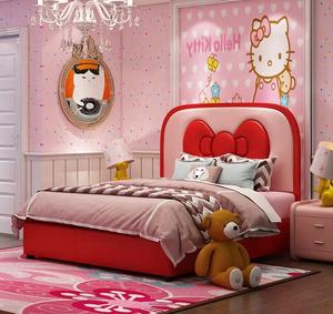 Nova mignon Hello Kitty filles chambre ensemble meubles dessin animé noeud papillon tête de lit en bois massif rouge enfants lit personnaliser lits jumeaux fille - Product Image 1