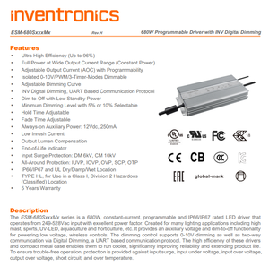 ไดรเวอร์ LED กำลังไฟคงที่ Inventronics ESM-680S240MG 680W 2.4A ระดับการป้องกัน IP67 ปรับหรี่แสงได้ 0-10V - Product Image 2
