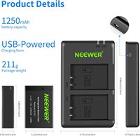 بطارية بديلة NEEWER LP-E17 (عبوة من قطعتين) وشاحن USB مزدوج لكاميرات كانون