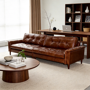Canapé Chesterfield européen trois places en <span class=keywords><strong>cuir</strong></span> véritable marron de haute qualité, style antique de luxe pour salon et appartement - Product Image 2