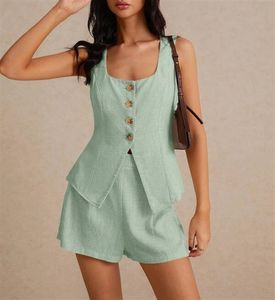 Deux costumes pour femmes été imprimé lanterne manches Blouse taille haute dentelle ample large <span class=keywords><strong>short</strong></span> à fleurs avec ceinture - Product Image 1