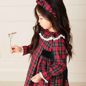 Custom Vintage Polyester <strong>Tartan</strong> Lace Sleeve Striped Red Plaid <strong>Baby</strong> <strong>Dress</strong> Plaid <strong>Dresses</strong> for Girls - Product Image 4