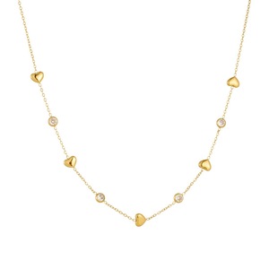 Heart Shaped Stainless Steel Clavicle Chain Gold Plated With Diamond Setting Simple Necklace For Daily Wear Gift - Product Image 5