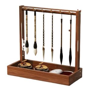 Support de Rangement et Présentoir de Bureau en Bois Massif pour Pinceaux de Calligraphie et Stylos, avec 12 Crochets, pour Papeterie - Modèle Xi Peptide - Product Image 5