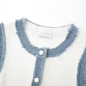 Abito in Maglia e Denim di Alta Qualità, Elegante, Primaverile ed Estivo, Monopetto, con Pieghe e Inserti, Lunghezza Media - Product Image 4