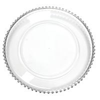 Plateaux ronds transparents en plastique avec incrustations dorées, assiettes blanches de style occidental, bordure perlée dorée, inspirées du monde des affaires, qualité supérieure