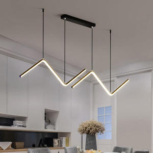 Candelabro de diseño Simple moderno, línea de comedor de Metal de aluminio, luz colgante de onda lineal nórdica negra Led - Product Image 3