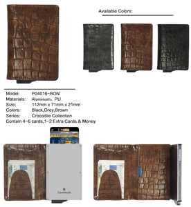 CardHoda Crocodile Texture <b>Wallet</b> <b>RFID</b> Blocking Slim Unisex Short Fold Closure Metal Lining Card Holder - Product Image 4