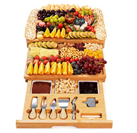 Extra groot 33,7x15,7 inch draagbaar charcuterieplank cadeauset 100% bamboe kaasplank met roestvrijstalen mes