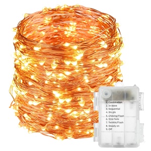 Guirnalda de Luces LED de 10 Metros y 100 LED, Funciona con 3 Pilas AA, Cable de Cobre, Luz Blanca Cálida, para Exteriores, Hogar, Navidad, Fiestas - Product Image 1