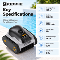 KEGGIE CE RoHS Nettoyeur de piscine robotisé intelligent 5000mAh 150 min 4200 GPH Aspiration Filtre 180 µm Éponge 40 PPI Stationnement automatique
