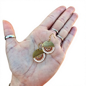 customized Color Geometric Beaded Gold Brass Beaded <b>Drop</b> Earrings Women's Bohemia Style Bronze Plated Fashion Jewelry By UO - Product Image 1