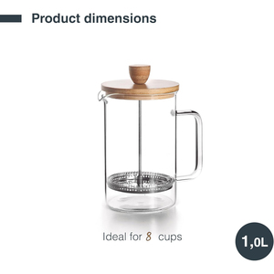Eco-Friendly Transparent French Press <b>Coffee</b> Maker with Lid High Borosilicate Glass Bamboo Handmade Mouth Blown Airtight - Product Image 2