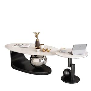 Table basse ovale en marbre, design moderne et minimaliste, pour salon, petit appartement, design luxueux et léger - Product Image 4