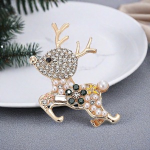 <b>Cute</b> Deer Brooch Gold Rhinestone Animal Shape Christmas Holiday Accessory Unisex Fashion <b>Pin</b> - Product Image 1