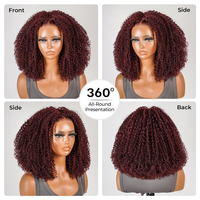 Perruque Sans Colle en Cheveux Humains Brésiliens Frisés Kinky Rouge Coca-Cola Cerise, Closure Dentelle Découpée 7x5 Afro Frisée Haute Densité, Vente en Gros