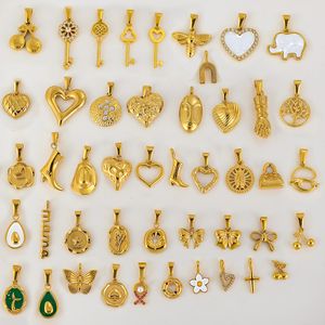 Boho anting-anting cinta antik perhiasan wanita, liontin bentuk hati baja tahan karat berlapis emas 18K mode baru - Product Image 1