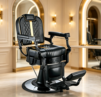 Fauteuil de barbier vintage de luxe avec garniture dorée, capitonné, inclinable hydrauliquement pour salon de coiffure