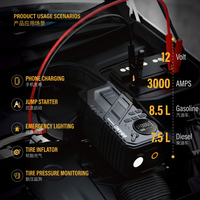 Démarreur de voiture Boltpower 3000A à courant de crête, 20000mAh, robuste, booster de batterie 12V avec compresseur d'air intégré et lumière LED