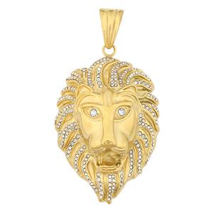 Vente chaude européenne : Bijoux punk hip-hop pour hommes, pendentif tête de lion en or 18 carats, style acier inoxydable 316L - Product Image 5
