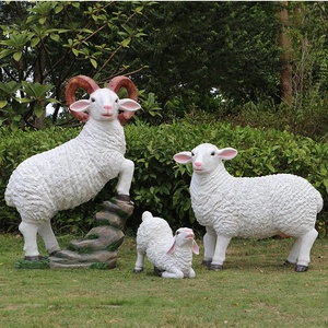 Sculpture de mouton en fibre de verre faite à la main, lumineuse, style pastoral, décoration de jardin extérieure sur pied - Product Image 4