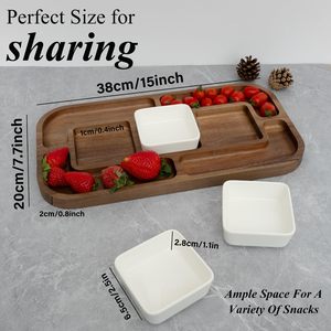 Plateau de service simple en bois d'acacia sans bol en céramique Plateau de service-15x8 compartiments divisés pour les collations au <span class=keywords><strong>jambon</strong></span> - Product Image 3