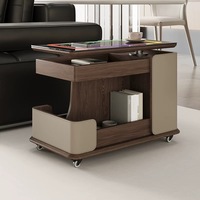 Table d'appoint intelligente de luxe moderne en bois pour salon, chambre, hôtel avec chargeur sans fil, haut-parleur, roulettes et design créatif relevable