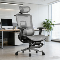 Chaise de bureau ergonomique professionnelle noire à dossier haut en maille, avec cadre chromé, appui-tête 4D réglable et pivotante, pour atelier