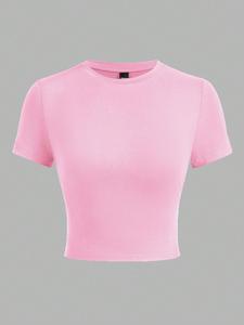 เสื้อยืดครอปคอกลมแขนสั้นทรงเข้ารูปเซ็กซี่สีสันตามสั่งสำหรับผู้หญิงขายส่งเสื้อผ้าลำลองฤดูร้อน - Product Image 3