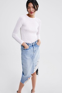 Moustache effet déchiré denim femmes jupes de mode stretch bleu <span class=keywords><strong>dames</strong></span> jeans jupes - Product Image 3