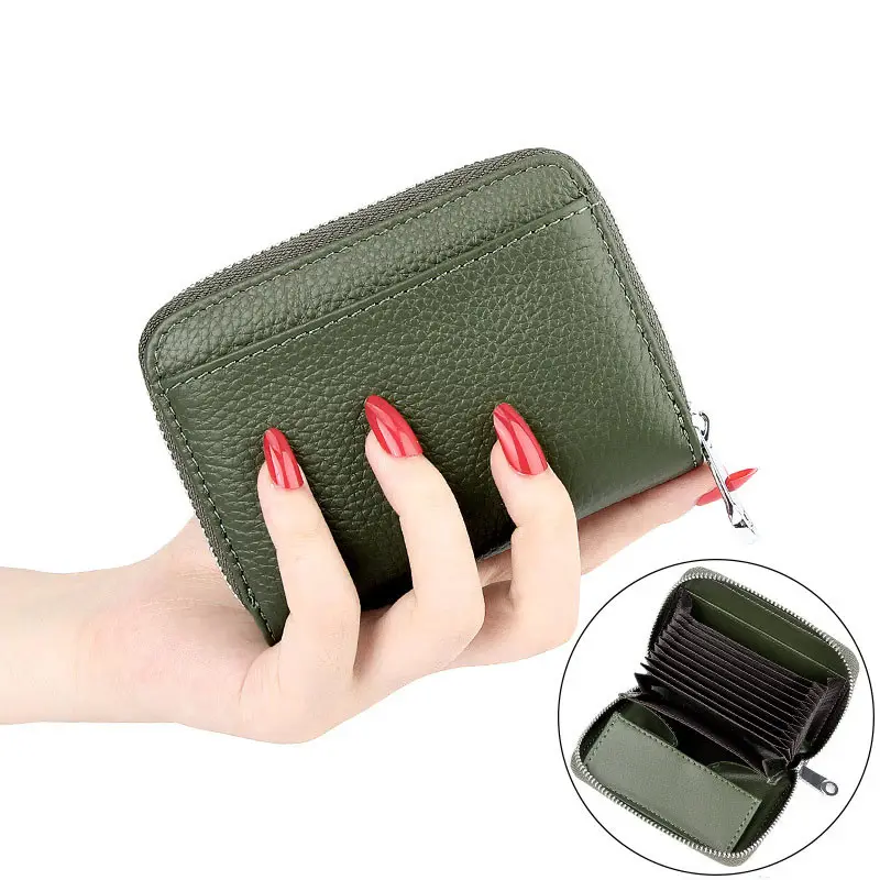 2022 Small Card Holders RFID Blocking Genuine Leather Credit Card Coin Wallet Functional Lady Short Accordion Wallet Purse