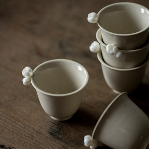 Chinese Style Wood Ash Glaze <b>Hand</b> <b>Molded</b> Flower Teacup Ceramic Tasting Cup Kung Fu Tea Set Small Master Cup - Product Image 1