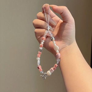 Цепочка-подвеска для телефона HP163 INSHO для девочек, розовая, с сердечком и ангелочком, для самостоятельного изготовления из бусин, подвеска для камеры CCD, страховочный шнурок от потери - Product Image 3