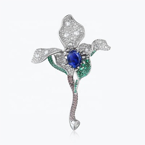 ジュエリーパーソナリティ魚高級デザイナーブルージルコン植物マグノリアチューリップユリの花女性のブローチ - Product Image 1
