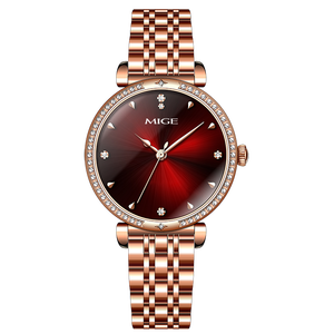 Montre à quartz pour femme MIGE en acier inoxydable or rose avec lunette sertie de diamants et cadran analogique, bracelet élégant et luxueux - Product Image 2