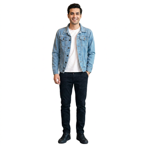 Fashion Custom Logo Coated Stand Collar Plain Jeans <b>Jacket</b> Flap Pocket Casual Cotton Zipper <b>Men</b> <b>Denim</b> <b>Jacket</b> - Product Image 1
